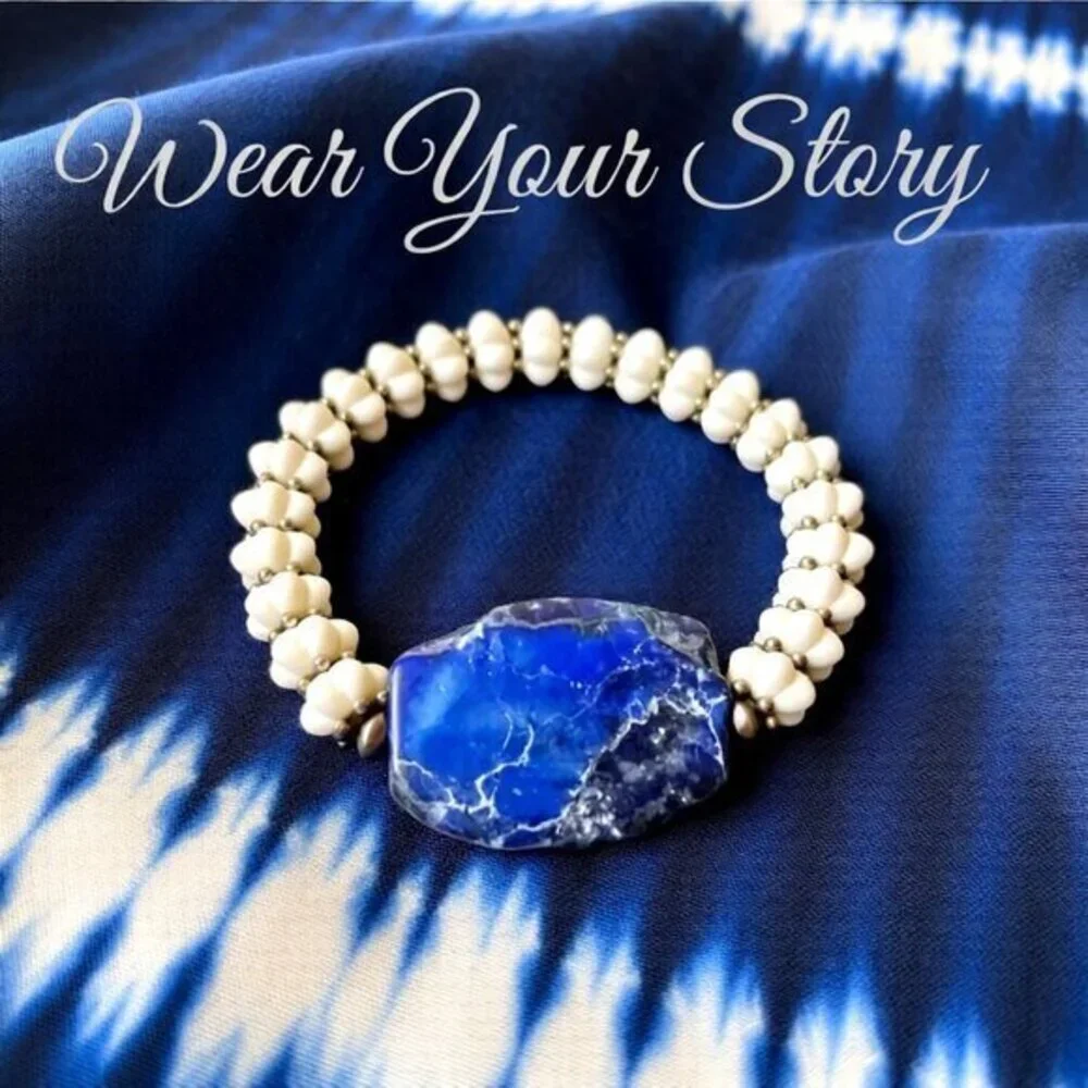 Gorgeous + Unique Statement Bracelet! Big, Bold & Chunky! Sea Sediment Jasper